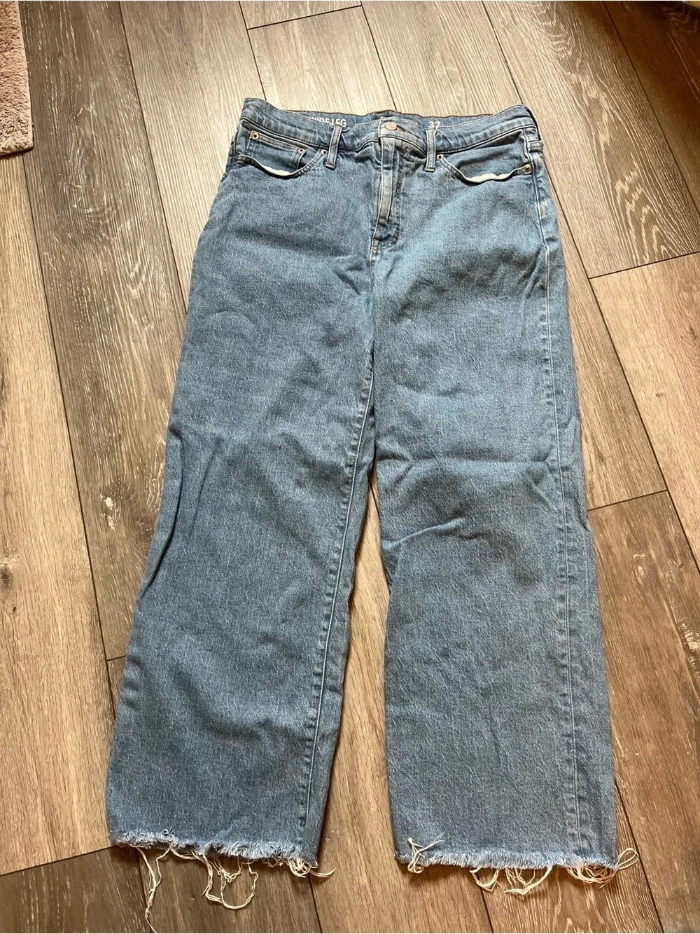 J.Crew Slim Wide-Leg Denim Light Wash Distressed Hem Jean Size 32